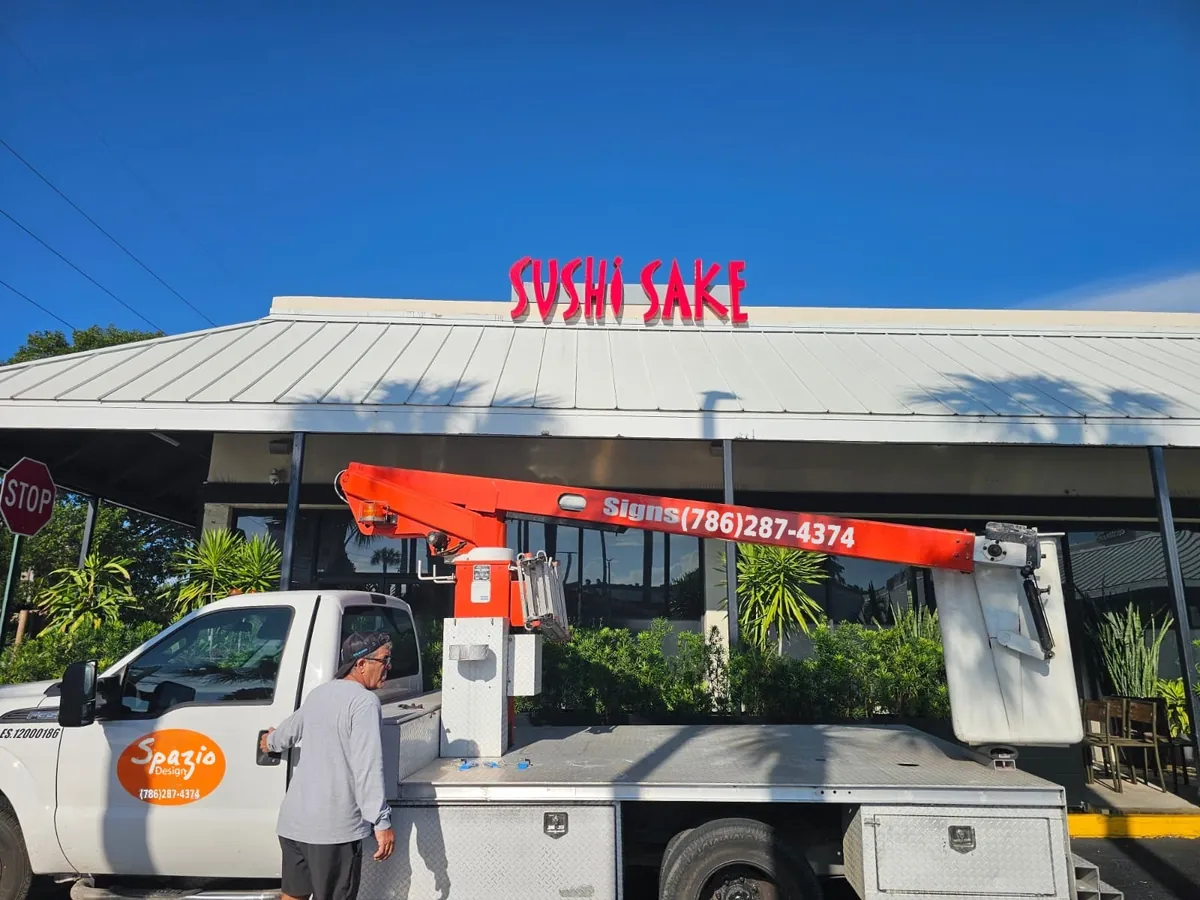 Sushi Sake — Channel letters installation by Spazio Design in Miami